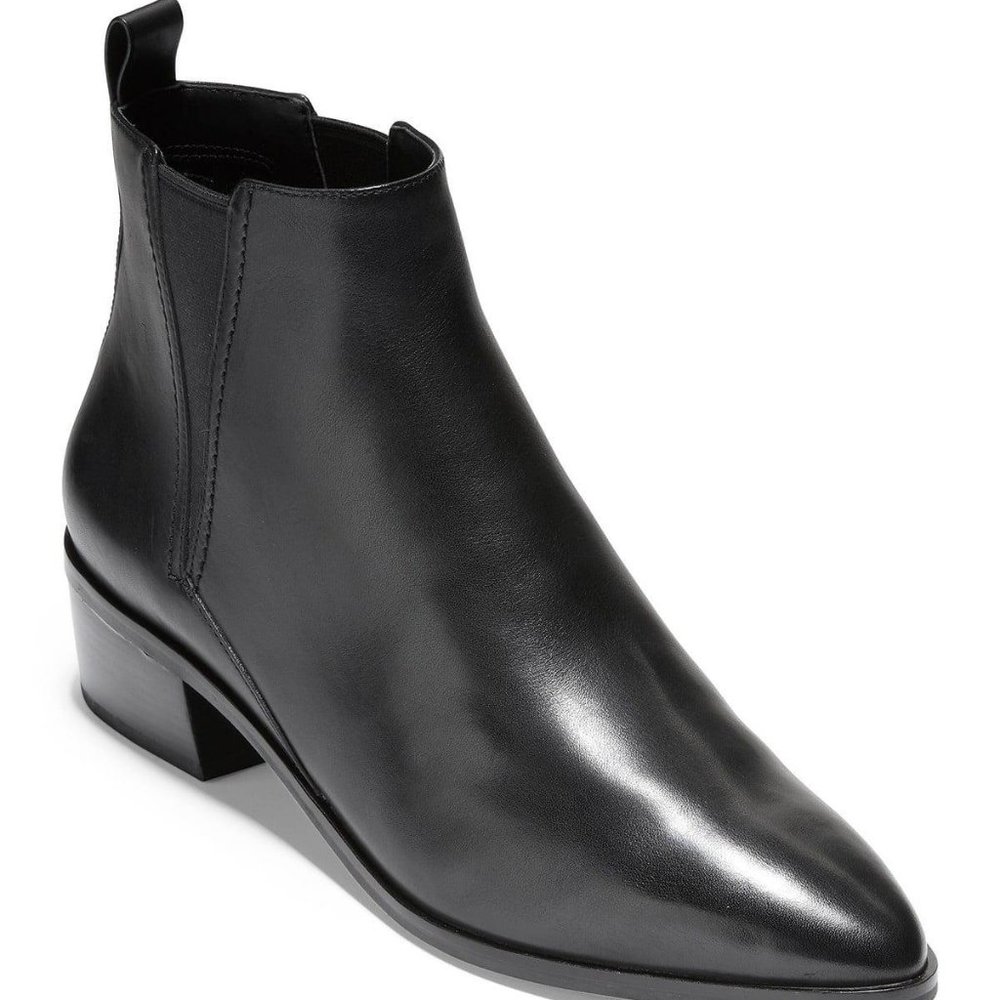 Cole Haan Black Leather Marine Pointed Toe Chelsea Ankle Booties SZ 6